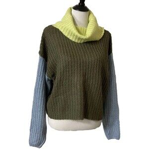 HYFVE Sweater Cowl Neck Boho Cropped Colorful Top Soft Lightweight Knit